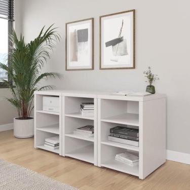Imagem de Conjunto Home Office 3 Módulos com Prateleiras Ficus CabeCasa MadeiraO