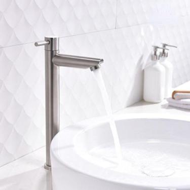Imagem de Torneira Bancada Pia Cuba Alta Aço Inox Escovado Fosca Lavabo Banheiro