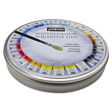 Imagem de Kit Aquarela Fine Pébéo com 24 Cores - Estojo de Metal - Gode - Pincel - 300078