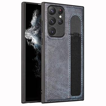 Imagem de Capa para Samsung Galaxy S22/S22 Plus/S22 Ultra com suporte de caneta S, parte traseira de couro PU à prova de choque com bordas de TPU, capa protetora fina e elegante, azul 2, S22 Plus de 6,7 polegadas