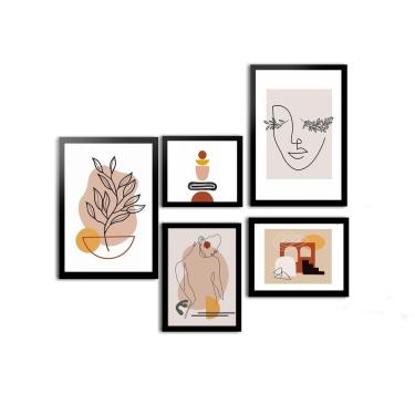 Imagem de Conjunto 5 Quadros Decorativos Moldura Mulher Minimalista