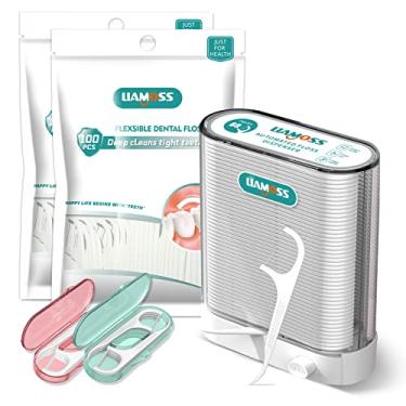 Imagem de Palitos de fio dental - Dispensador de fio dental Caixa de armazenamento portátil Passa-fio para adultos, mais higiênico, total de 308 contagem (branco), suporte de palheta de fio, com refil e estojo de viagem..