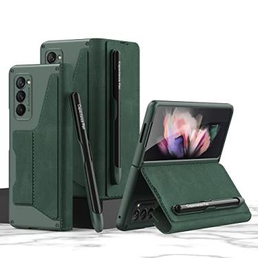 Imagem de For Z Fold 2 Case, Galaxy Z Fold 2 Case with Pen Holder & Leather Cover, Hinge Protection & Kickstand with Magnetic Protective Heavy Duty Case for Samsung Galaxy Z Fold 2 5G (Green)