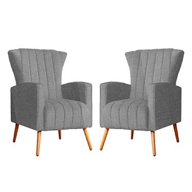 Imagem de Kit 02 Poltronas Decorativa Melinda Pés Palitos Linho Cores - DS Estofados