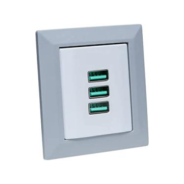 Imagem de Espelho de Tomada Duplo Chanfrado com 3 Usb 5.2A Cinza