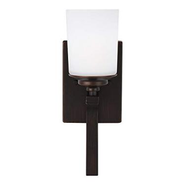 Imagem de Luminária de parede Sea Gull 4130701-710 Kemal gravada/branco vidro cilíndrico torchiere para parede, 1 luz 75 watts, 38 cm A x 12,7 cm L, Siena queimada