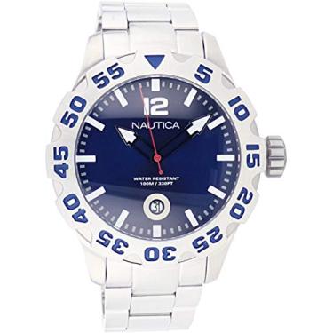 Imagem de Nautica Relógio masculino com mostrador azul marinho com pulseira de aço #N17569G, Azul...