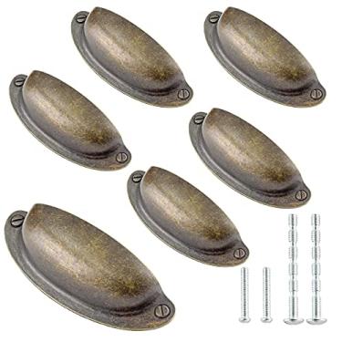 Imagem de Kyuionty 6 puxadores de gaveta de copo de 9 cm, puxadores de gaveta de bronze antigo, puxadores de metal para gaveta, puxador vintage para cozinha, armários, móveis, guarda-roupa, medicamentos
