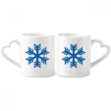 Imagem de Conjunto de canecas de porcelana para casais, floco de neve azul, contorno esportivo de inverno, coração