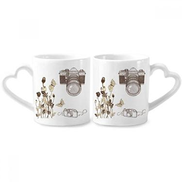 Imagem de Conjunto de canecas de porcelana para casais, borboleta, rosa, com alça de coração