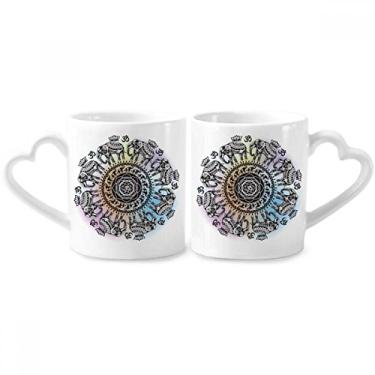 Imagem de Conjunto de canecas de porcelana para casais de elefantes com círculo grande de animais e coração