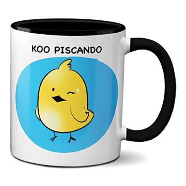 Imagem de Caneca Trocadilho Koo Piscando Rede Social Xícara Engraçada (Preta)
