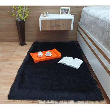 Imagem de Tapete Pelúcia Peludo 120x80 Pelo Alto 7cm Manta Capa Sofá Cor:PRETO