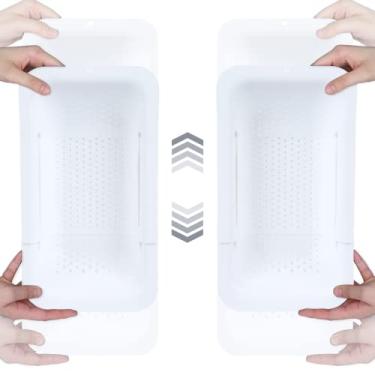 Imagem de BLUE GINKGO Cestas de escorredor para pia - (pacote com 2) lavar legumes e frutas, escorra macarrão cozido e pratos secos - Extensível - New Home Kitchen Essentials (2 branco)