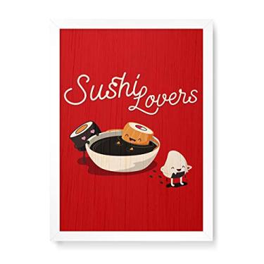 Imagem de Arte Maníacos Quadro Decorativo em Madeira Sushi Lovers - 23x16,25cm (Moldura caixa em laca branca)