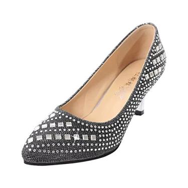 Imagem de Sapato feminino de cristal com glitter Gaorui com bico fino lindo com strass para festa, Preto, 5.5 US/CA