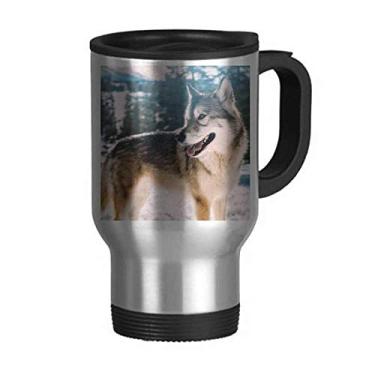 Imagem de Caneca de viagem Smile White Dog Snow Picture Flip Lid de aço inoxidável copo carro copo térmico