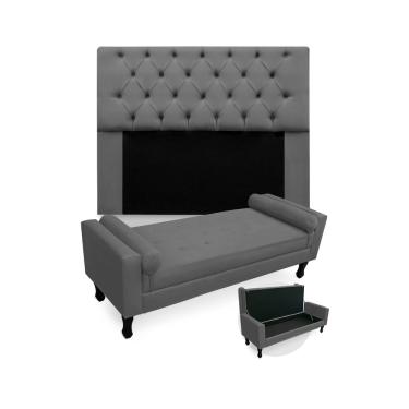 Imagem de Jogo Com Cabeceira Mirage + Recamier Baú Fenix Solteiro 90 cm Suede Cinza - LM DECOR