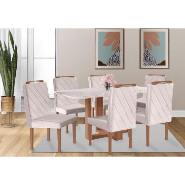 Imagem de Conjunto Sala de Jantar 6 Lugares Mesa Lisy e 6 Cadeiras em Linho Rústico Móveis Mix