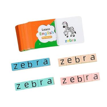 Imagem de menolana Blocos de madeira jogo de ortografia jogo de cartas de correspondência melhorar habilidades de linguagem alfabeto quebra-cabeças blocos de palavras, 20pcs blocos pequeno