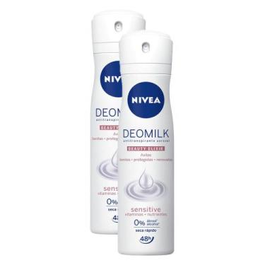 Imagem de Kit 2X 150ml Desodorante Nivea Deomilk Beauty Elixir Sensitive Aerosol