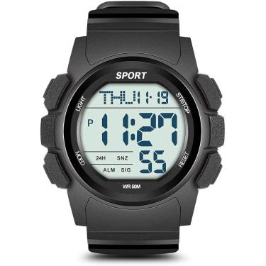 Imagem de Relógio esportivo masculino, cronômetro impermeável, cronômetro de contagem regressiva, alarme, horário duplo