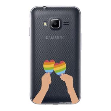 Imagem de Capa Case Capinha Samsung Galaxy J1 Mini Arco Iris Mãos Com Corações -