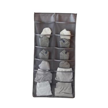 Imagem de ESTINTENG Bolsa de pendurar dupla face de pano Oxford, roupa íntima, meias, porta de pendurar na parede do quarto, bolsa de armazenamento suspensa traseira-5+10 cinza-76 * 35cm
