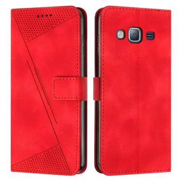 Imagem de Capa para celular, compatível com Samsung Galaxy J7 carteira flip capa de telefone porta-cartão capa flip capa de telefone alça de pulso capa de telefone compatível com Samsung Galaxy J7 (cor: vermelho)