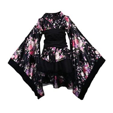 Imagem de Holibanna Roupas Pretas quimono preto roupão de meninas vestidos femininos roupas de meninas cosplay quimono vestido de empregada japonesa tons de terra manto brilho labial pijamas mulheres