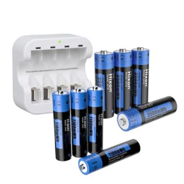 Imagem de Carregador de baterias 4 slots Com 8 Baterias Ions de Lítio 4 AA + 4 AAA 1.5v