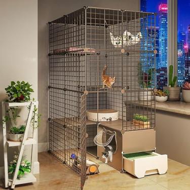 Imagem de Gaiola para gatos - Canil para gatos ao ar livre, cercadinho para gatos DIY Gaiolas para gatos internas grandes com caixa de areia Grande local para exercícios ideal para 1-4 gatos, 75 * 95