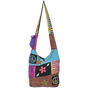 Imagem de The Collection Royal Bolsa Hobo boêmio hippie Boho boêmio patchwork, Brwn-Turq