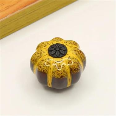 Imagem de Puxadores de cerâmica pintados à mão leopardo, puxadores de gaveta de armário, pacote de um botão com alça de parafuso, 1231, preto, amarelo
