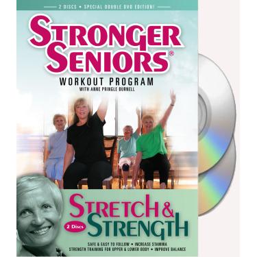 Imagem de Stronger Seniors® Stretch and Strength DVDs- 2 disc Chair Exercise Program- Stretching, Aerobics, Strength Training, and Balance. Improve flexibility, muscle and bone strength, circulation, heart health, and stability. Developed by Anne Pringle Burnell