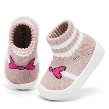 Imagem de Eashi Sapatos para bebês, meninas, meninos, meias com aderência, primeiros andadores, chinelo infantil antiderrapante, Ld-rosa, 9-12 Meses