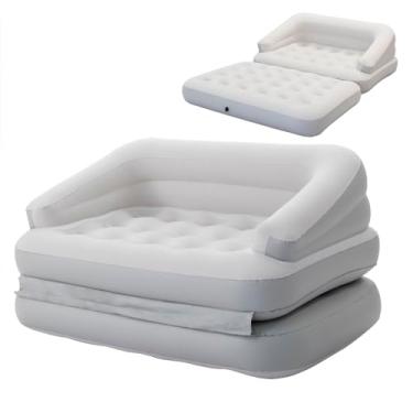 Imagem de RAPTAVIS Sofá-cama inflável para acampamento, sofá flutuante de piscina cama de colchão flocado ao ar livre com apoio de braço, tamanho casal