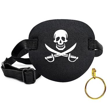 Imagem de Adesivo de olho de pirata para adultos e crianças, emblema médico de caveira de pirata com brinco de ouro, tapa-olho 3D para festa à fantasia de pirata de Halloween