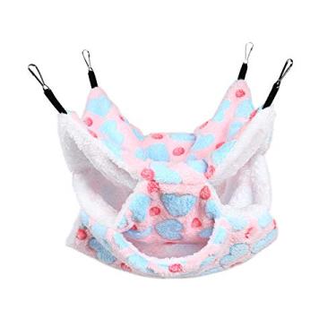 Imagem de Petmolico Rede de gaiola pequena para animais de estimação, cama tripla de pelúcia quente, acessórios para gaiola de cama para pendurar para papagaio, açúcar, furão, esquilo, hamster, roupa de cama, esconderijo brincando dormindo, coração rosa