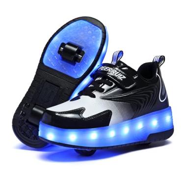 Imagem de Ehauuo Tênis unissex infantil com rodas brilhantes para meninas, patins iluminados, para meninos, recarregáveis, tênis piscando para presente, K - preto, 17