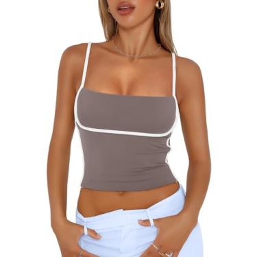 Imagem de Trendy Queen Camiseta regata feminina com alças finas ajustáveis fofas para sair de verão, Cinza-café, M