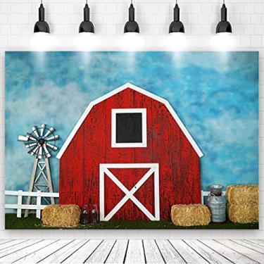 Imagem de 2,4 x 1,8 m de fundo vermelho para porta de celeiro para casa, palheiro, fotografia para crianças, festa de aniversário, bolo, decoração de mesa, banner