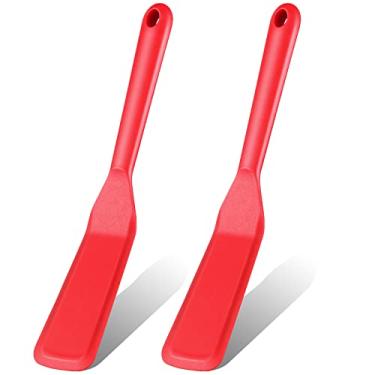 Imagem de Zopeal 2 espátulas finas de silicone, estreitas, crepe, flipper, longas, resistentes ao calor, espátulas antiaderentes para cozinhar ovos, hambúrgueres, pizza, panqueca, bife, omelete (vermelho)
