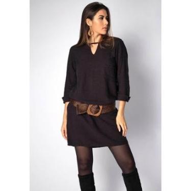 Imagem de Vestido Chemise Curto Viscose Manga 3/4 Dobrada Preto - P-Veste do 38 ao 40-Feminino