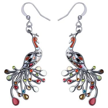 Imagem de DALANE Brincos de pavão com strass de liga esmaltada, pingentes de pássaros, joias para mulheres e meninas presentes, 34mm x 22mm, Zinco, Cristal