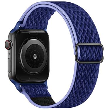 Imagem de Pulseira de relógio pulseira de nylon trançada ajustável esportiva pulseiras elásticas compatíveis com iWatch SE 6 5 4 3 2 1 Apple Watch Band 44mm 42mm - Azul