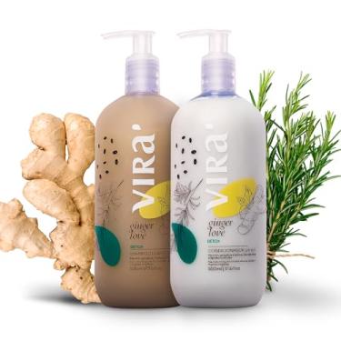 Imagem de VIRÁ - Kit Shampoo e Condicionador Detox Ginger Love - Controle de Oleosidade - Hidratação Profunda - Revitalização e Reparação Capilar - Desintoxicação - Ação Refrescante - Clean Beauty - 2x 500ml