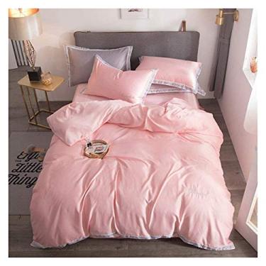 Imagem de Jogo de cama de quatro peças, resistente a manchas, 4 peças, de seda lavada, conjunto de lençóis macios de 1,8 m e 2,0 m, elegante e confortável, Queen Size (Jade King)