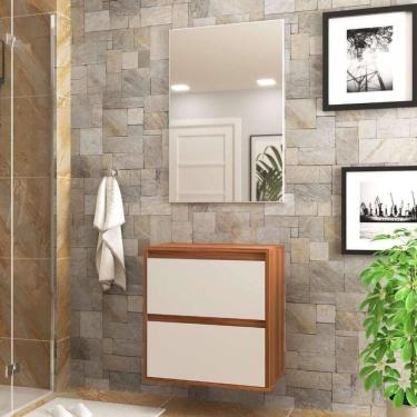 Imagem de Gabinete Para Banheiro Com Espelheira 60cm Mdf Dubai - On Móveis Cor:nogal