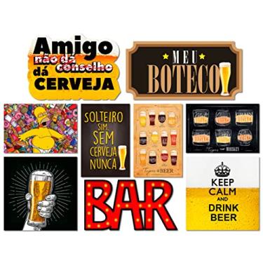 Imagem de Kit 9 Placas Decorativas Cantinho Churrasco Bebidas Cerveja